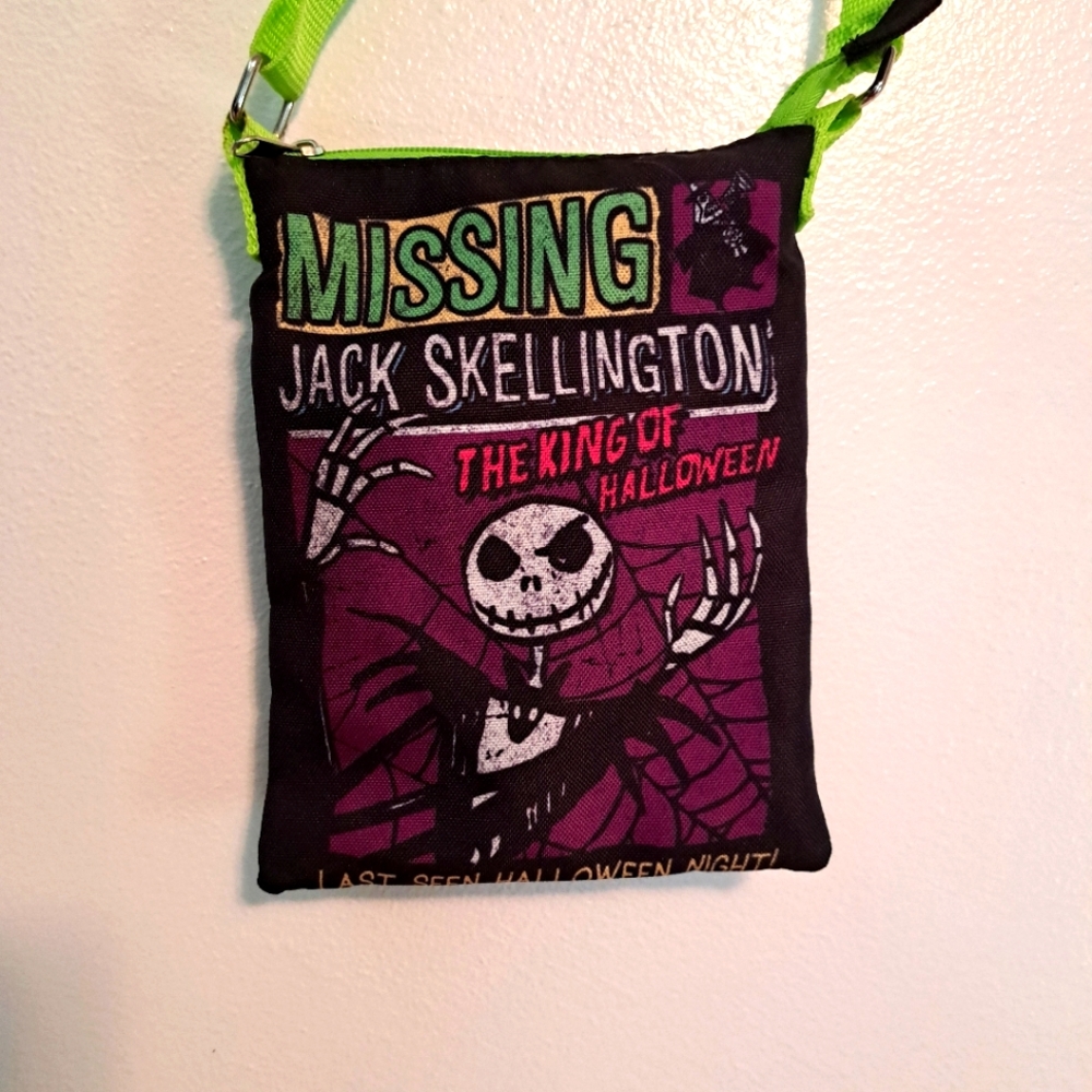 Disney Jack Skellington crossbody purse black green 9 inch